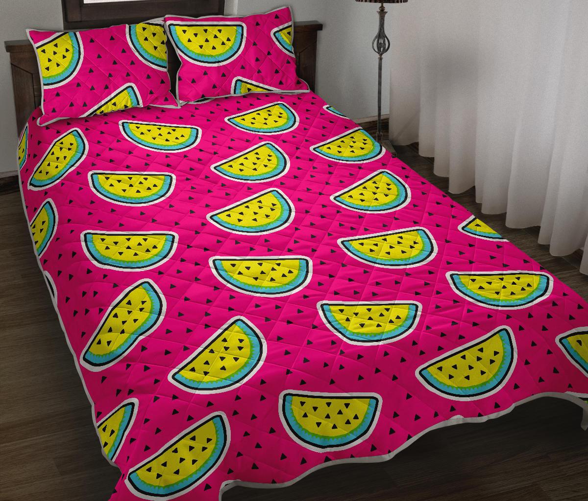 Purple Fancy Watermelon Pattern Print Quilt Bed Set