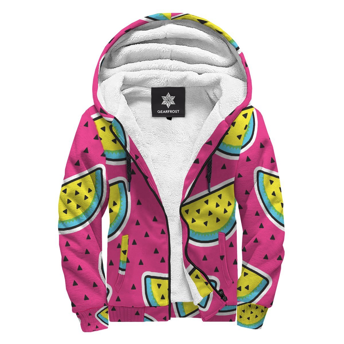 Purple Fancy Watermelon Pattern Print Sherpa Lined Fleece Hoodie