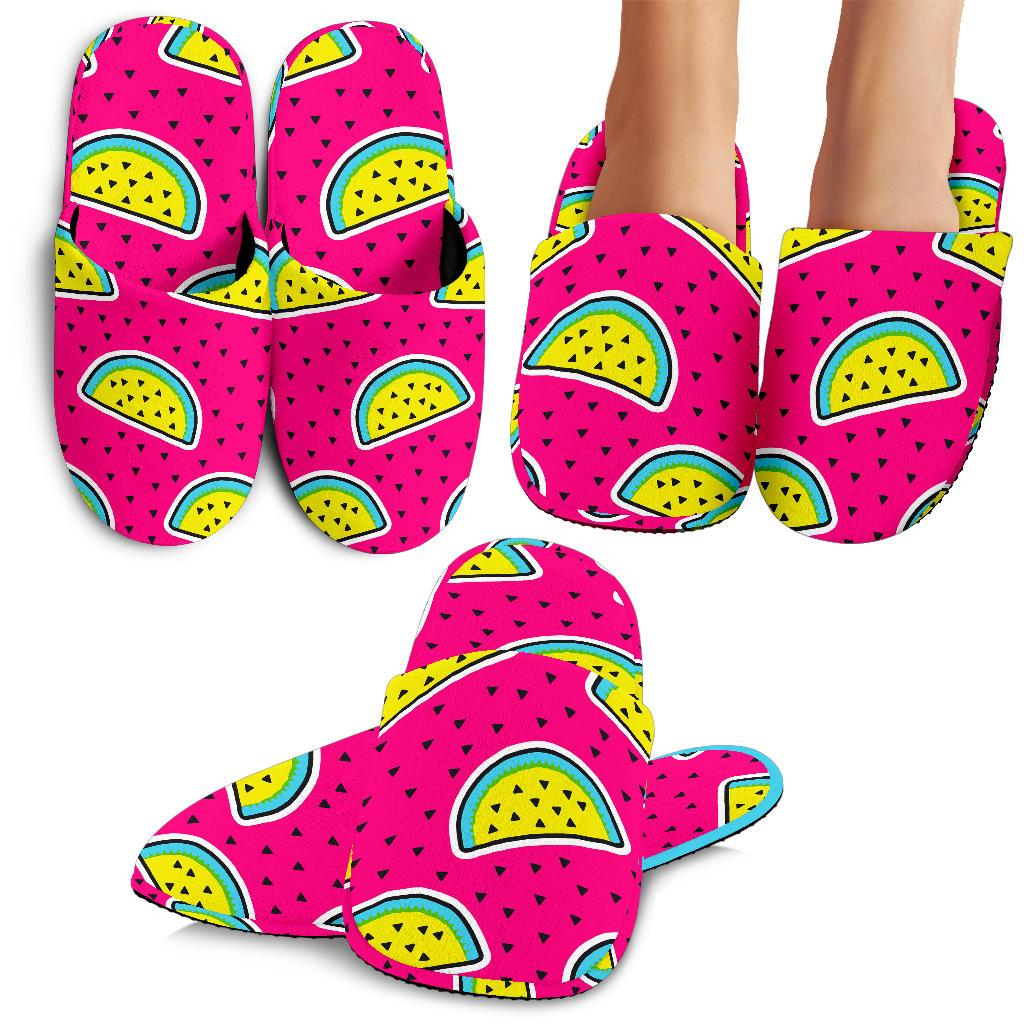 Purple Fancy Watermelon Pattern Print Slippers