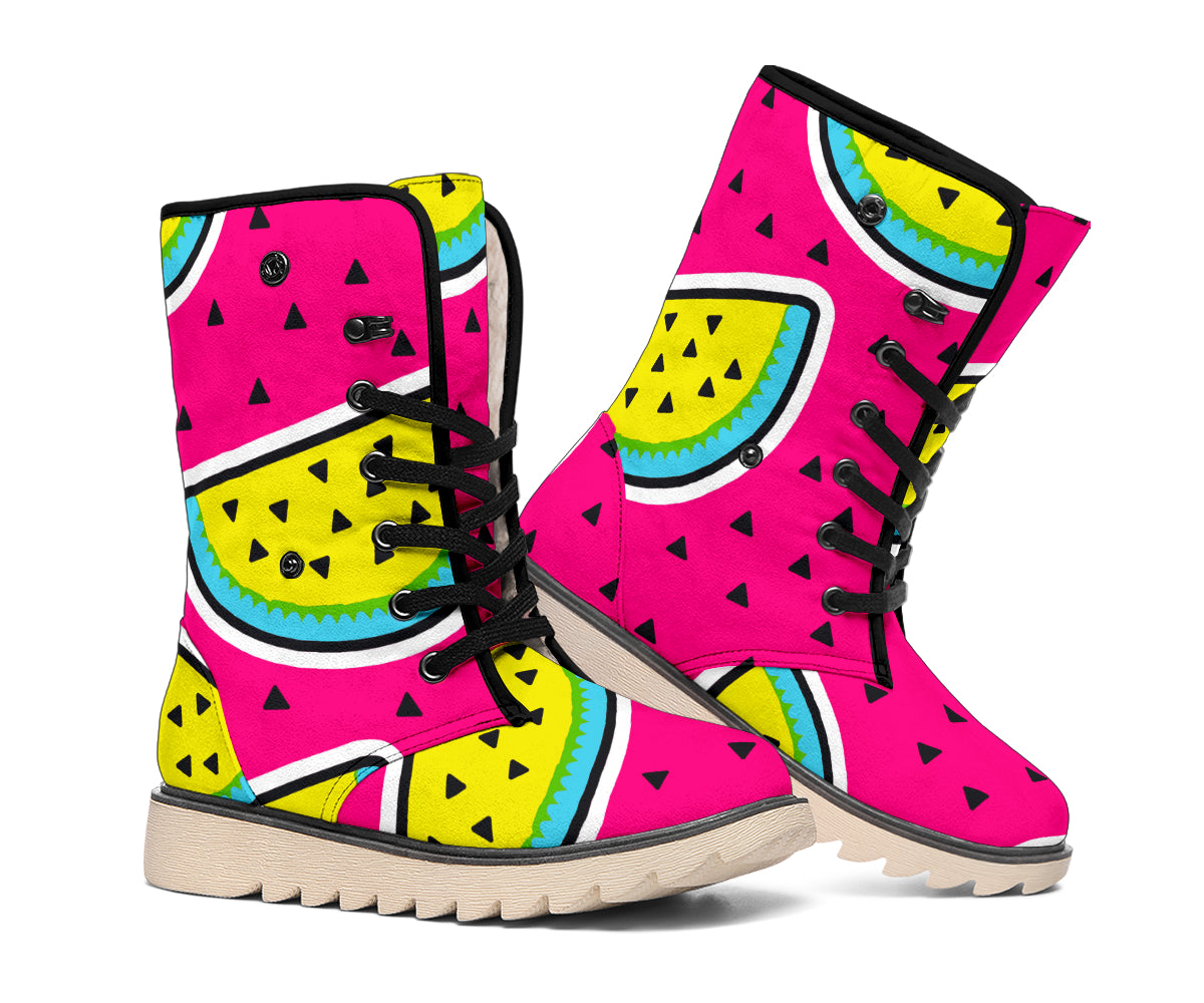 Purple Fancy Watermelon Pattern Print Winter Boots