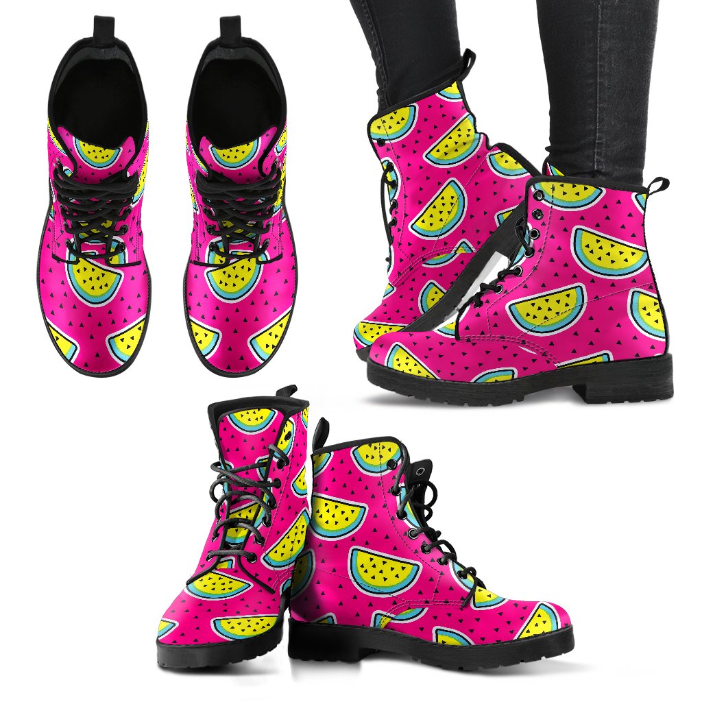 Purple Fancy Watermelon Pattern Print Women's Boots