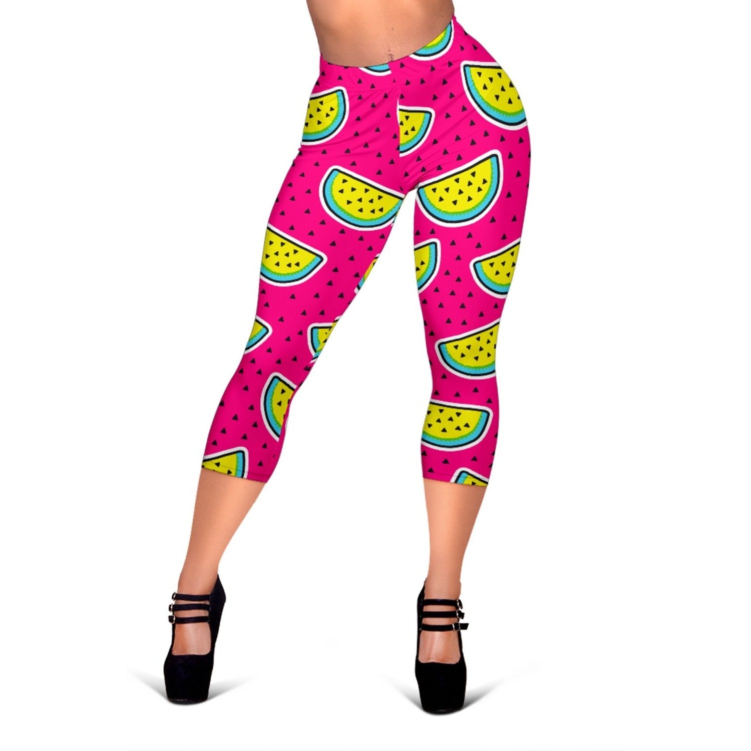 Purple Fancy Watermelon Pattern Print Women's Capri Leggings