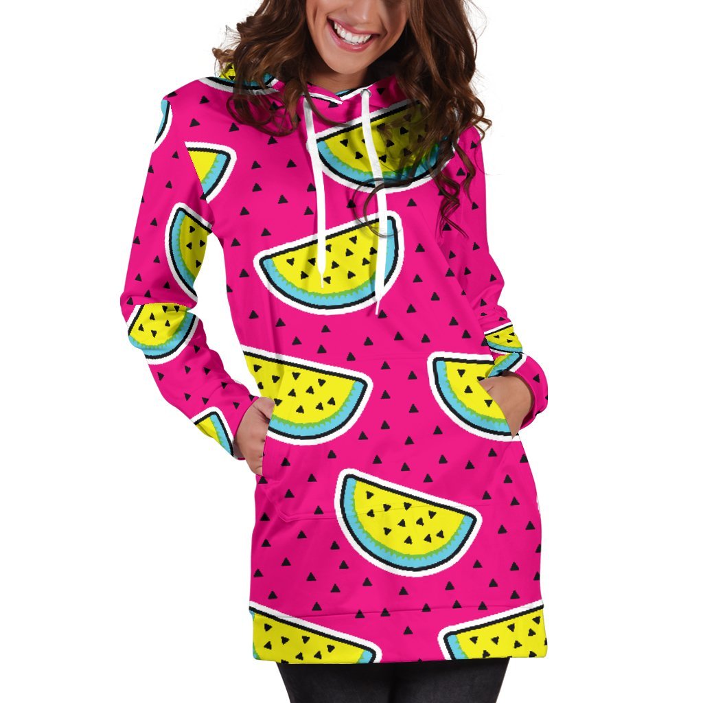 Purple Fancy Watermelon Pattern Print Women's Pullover Hoodie Dress