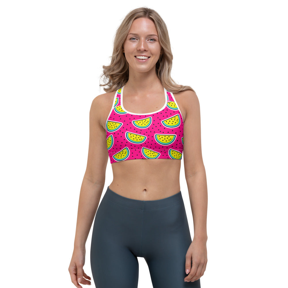 Purple Fancy Watermelon Pattern Print Women's Sports Bra