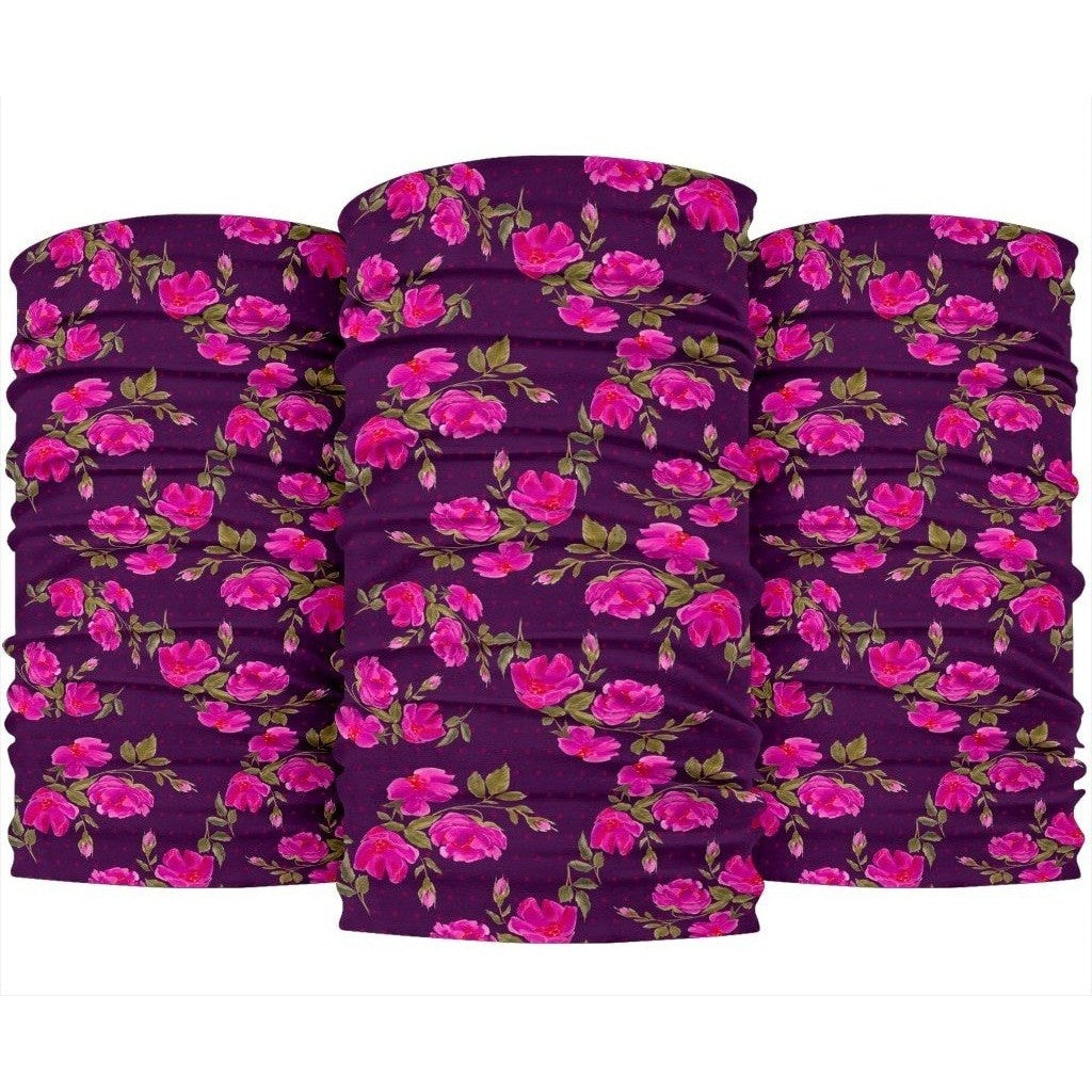 Purple Floral Flower Pattern Print 3-Pack Bandanas