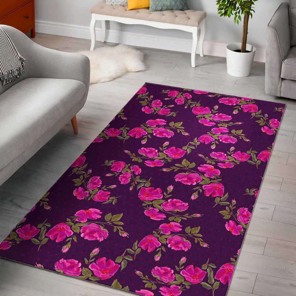 Purple Floral Flower Pattern Print Area Rug