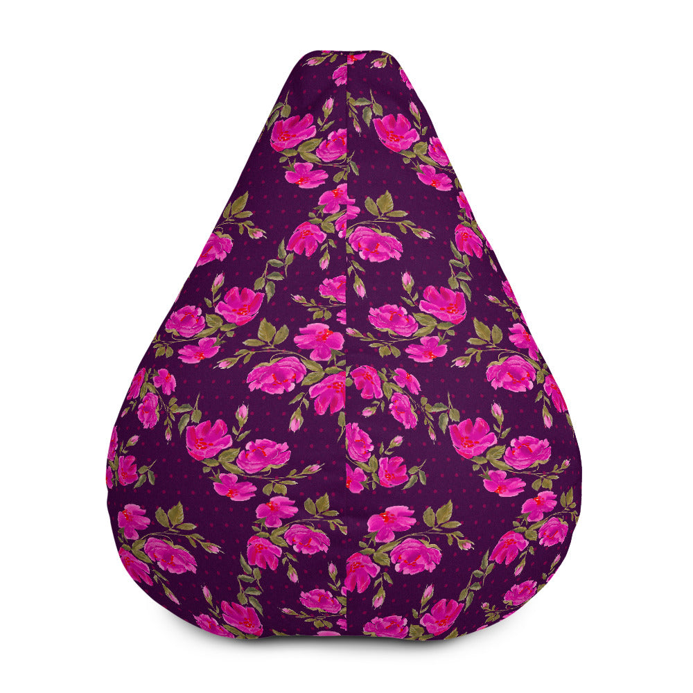 Purple Floral Flower Pattern Print Bean Bag Cover