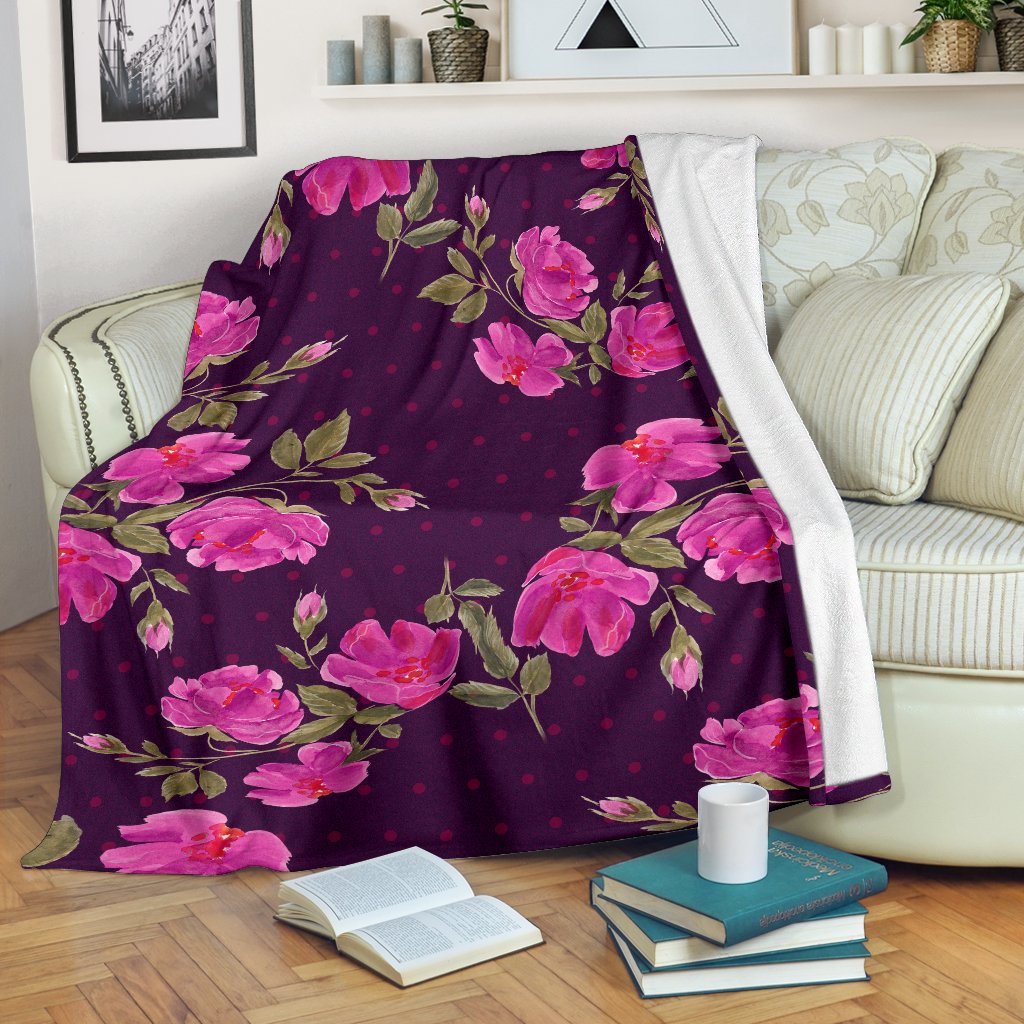 Purple Floral Flower Pattern Print Blanket