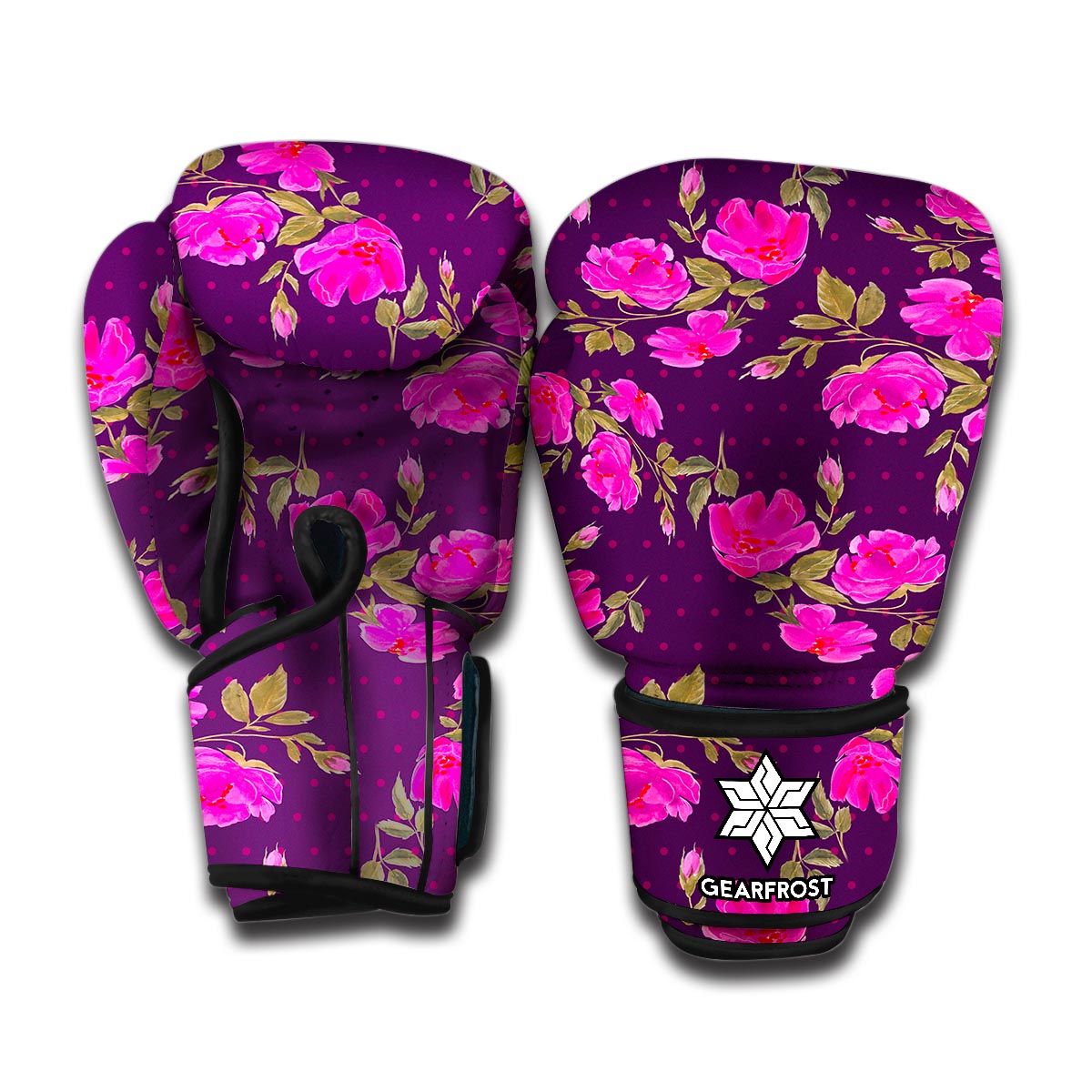 Purple Floral Flower Pattern Print Boxing Gloves