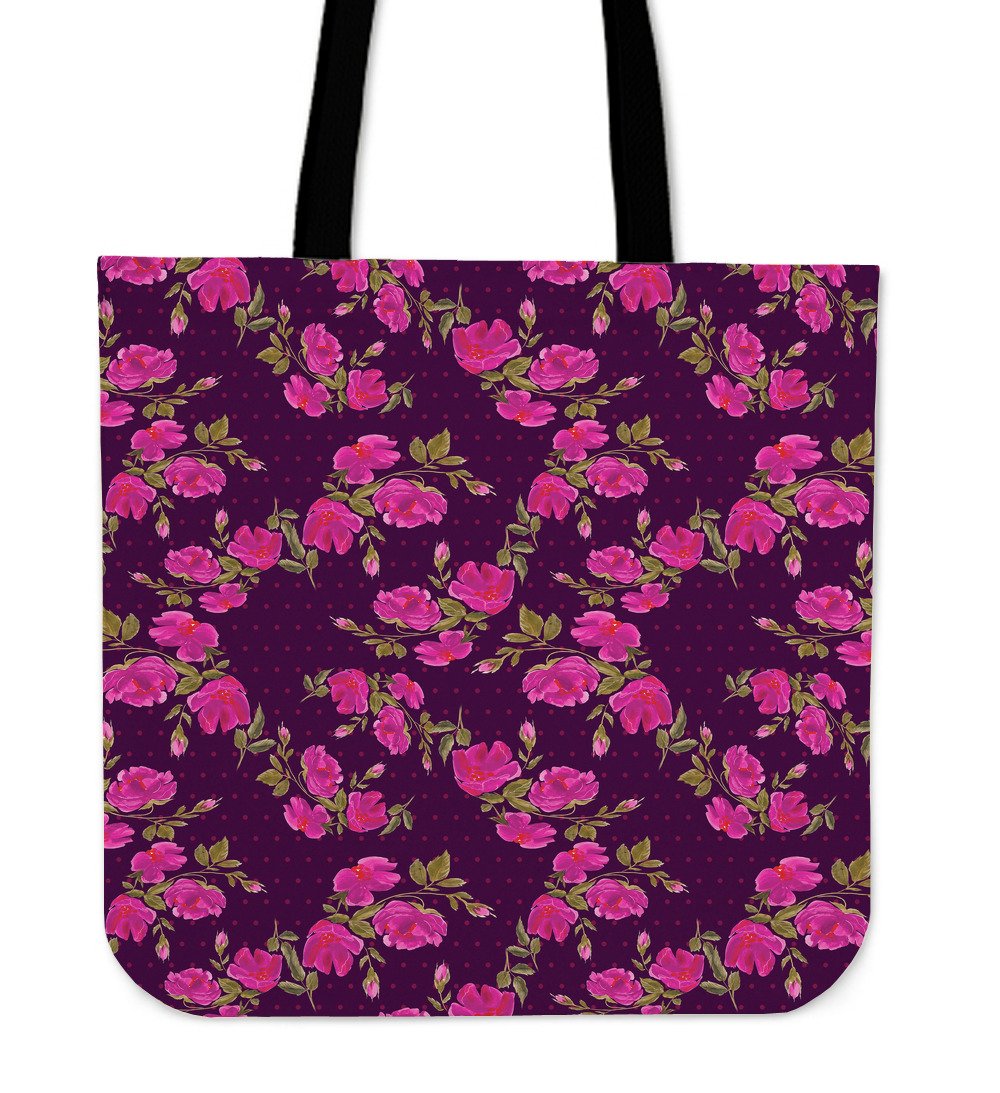 Purple Floral Flower Pattern Print Canvas Tote Bag