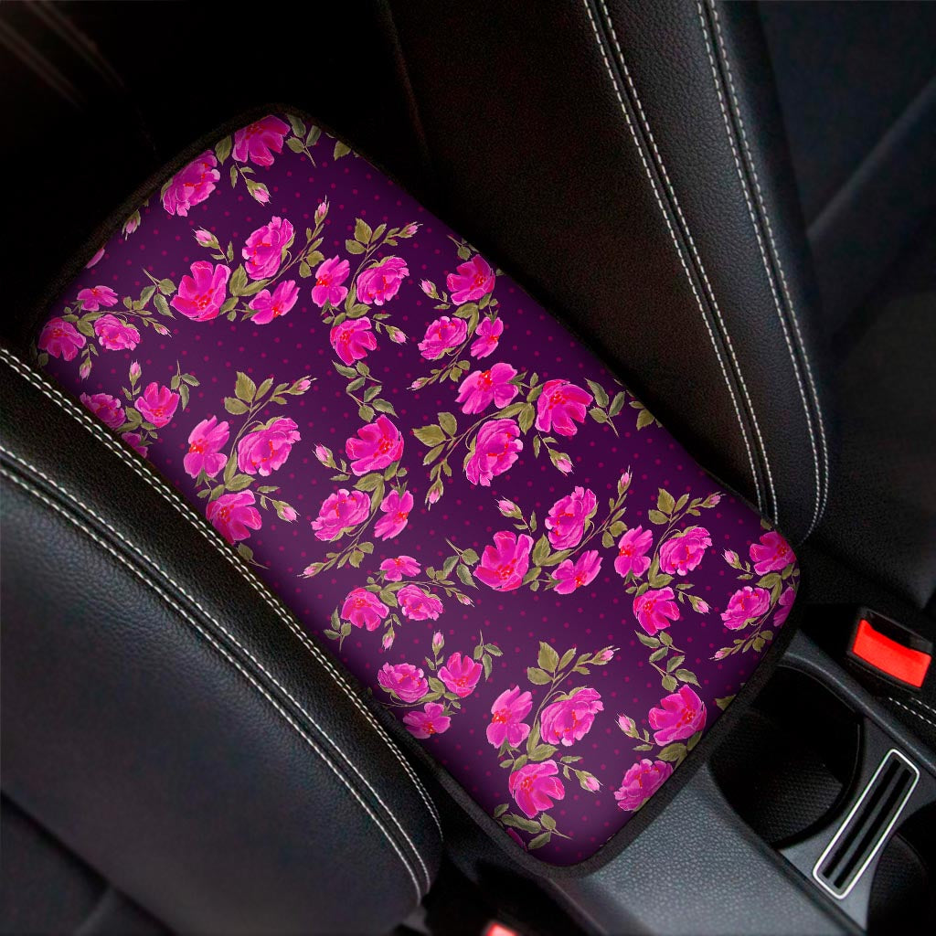 Purple Floral Flower Pattern Print Car Center Console Cover