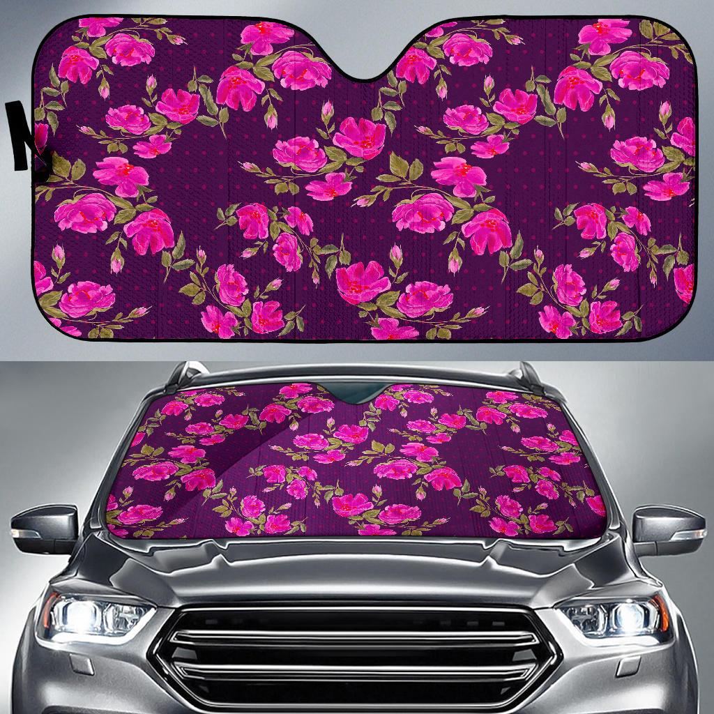 Purple Floral Flower Pattern Print Car Sun Shade