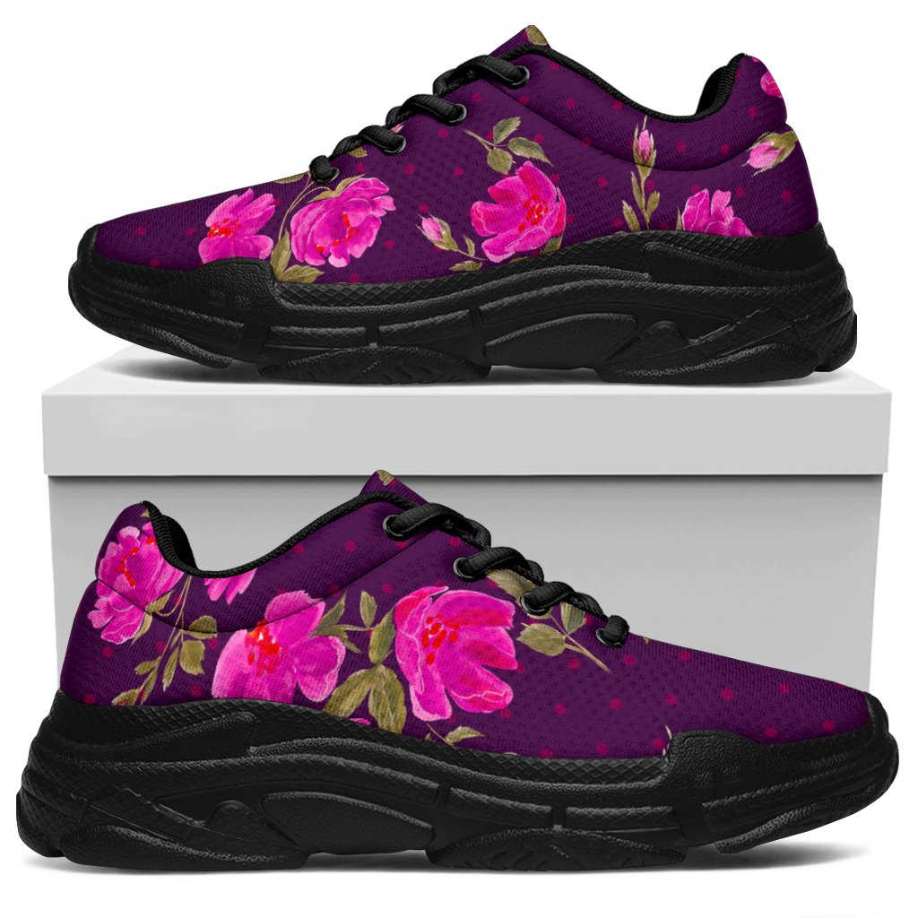 Purple Floral Flower Pattern Print Chunky Sneakers