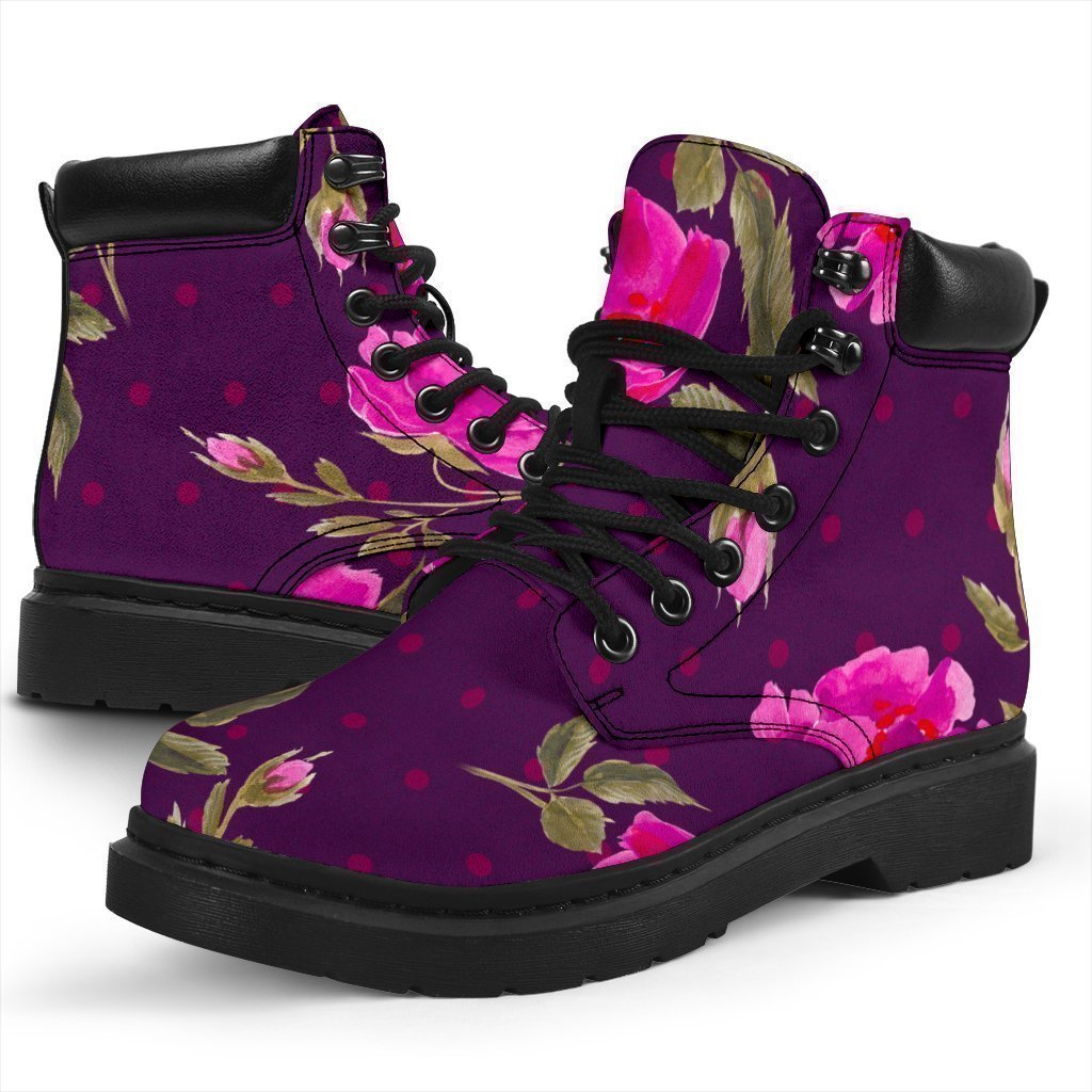 Purple Floral Flower Pattern Print Classic Boots