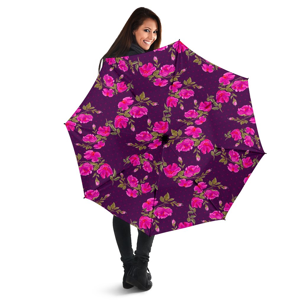 Purple Floral Flower Pattern Print Foldable Umbrella