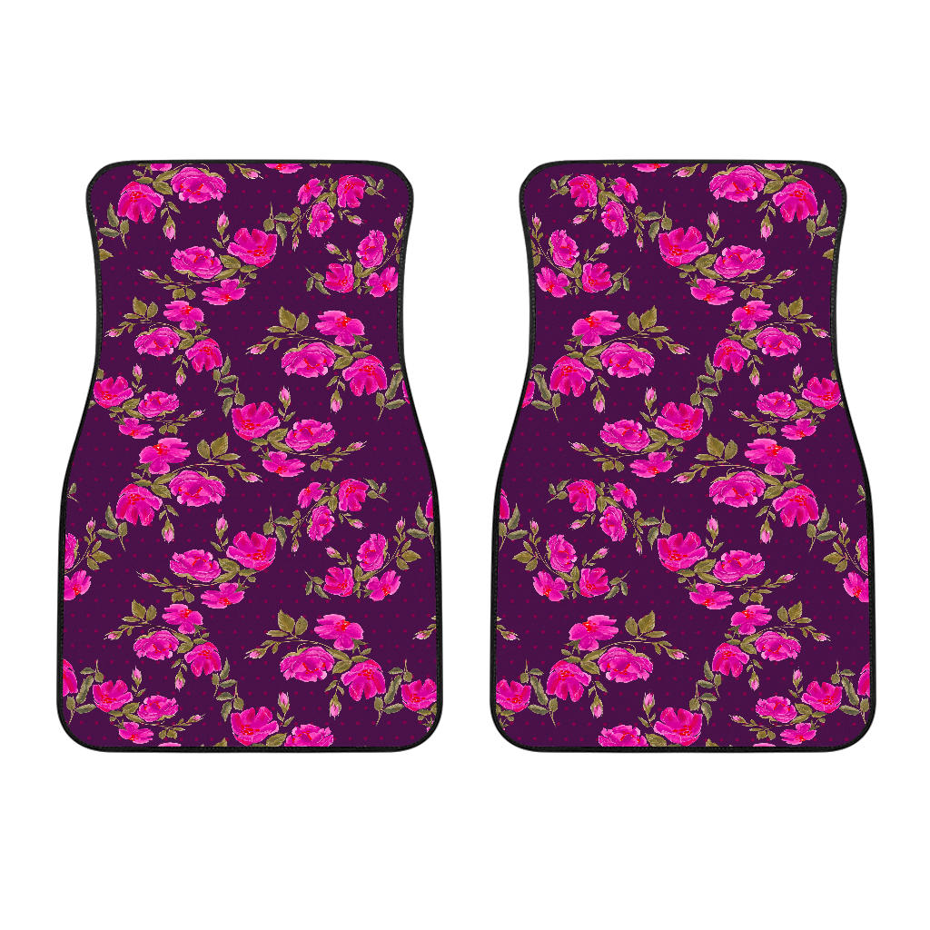 Purple Floral Flower Pattern Print Front Car Floor Mats