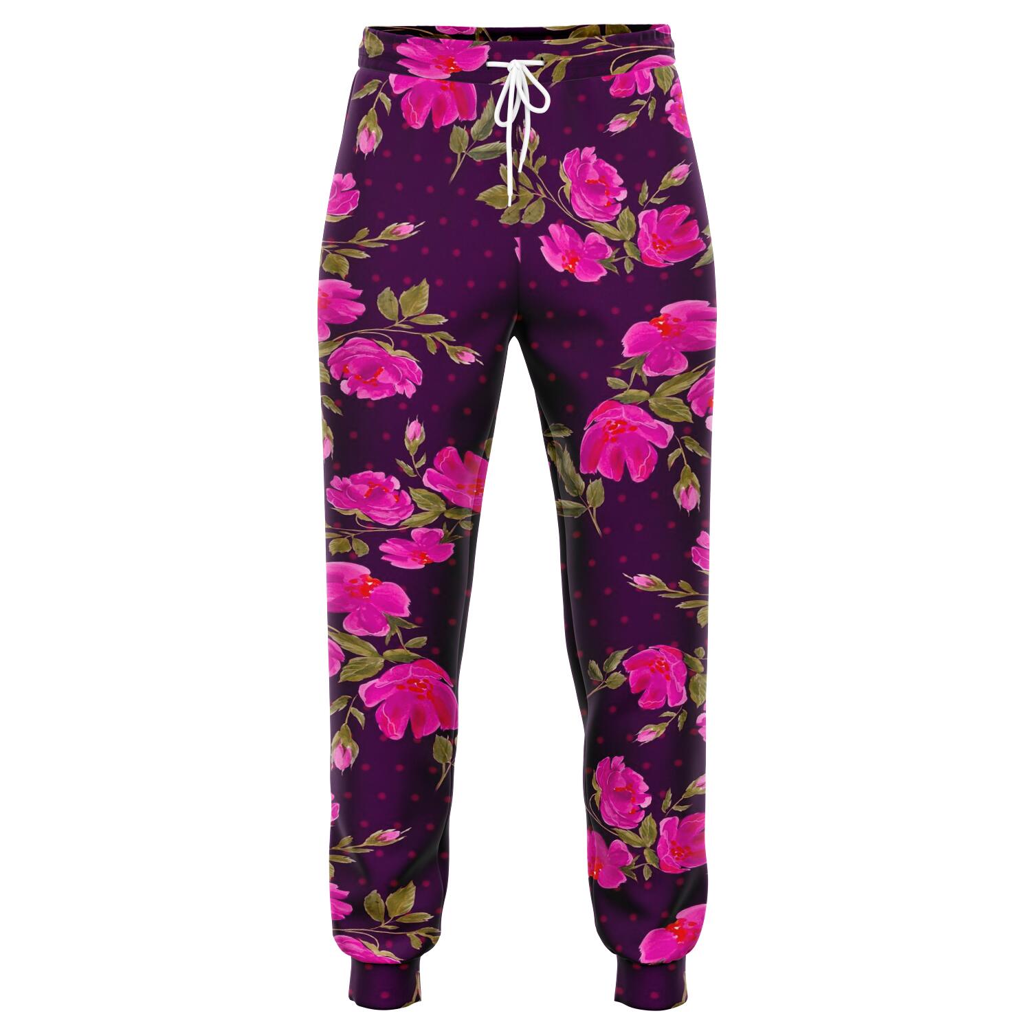 Purple Floral Flower Pattern Print Jogger Pants