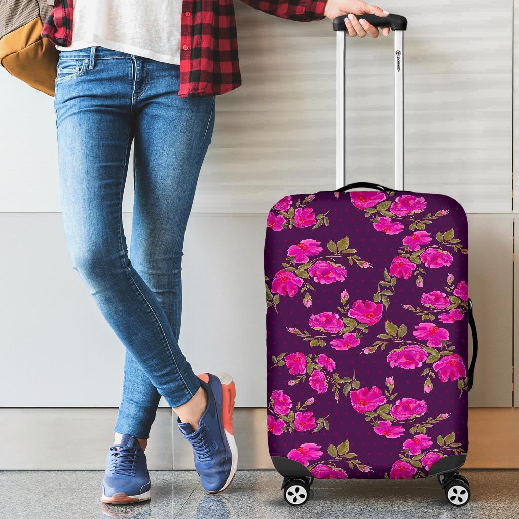 Purple Floral Flower Pattern Print Luggage Cover