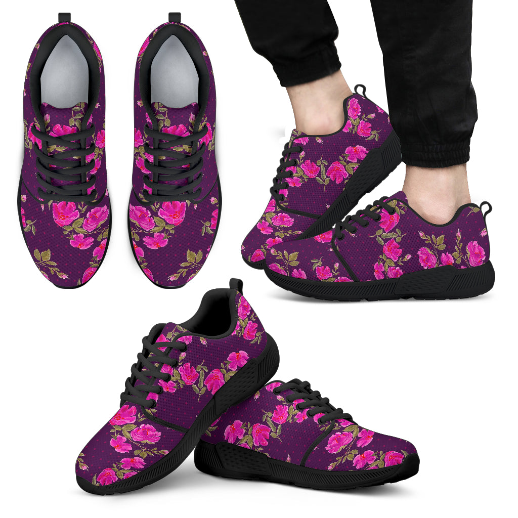 Purple Floral Flower Pattern Print Men's Athletic Shoes