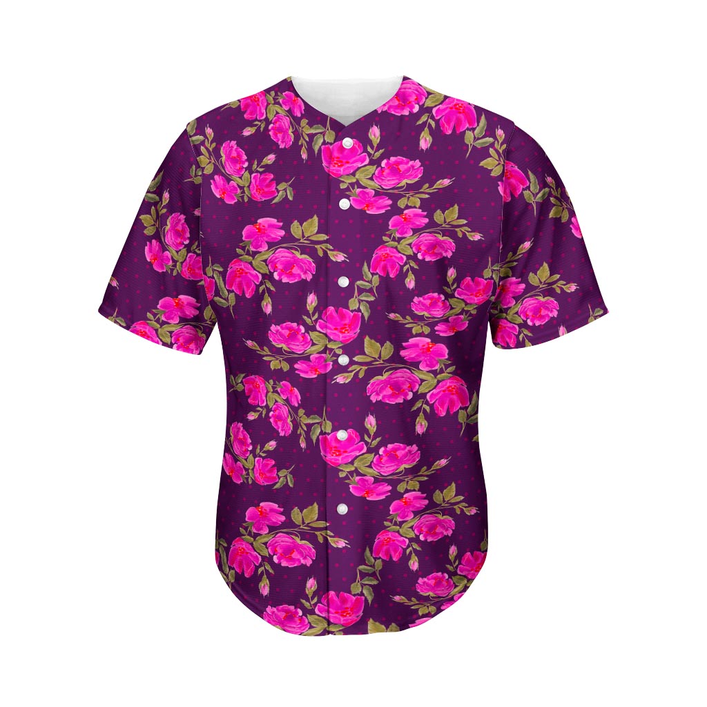 Purple Floral Flower Pattern Print Men's Baseball Jersey