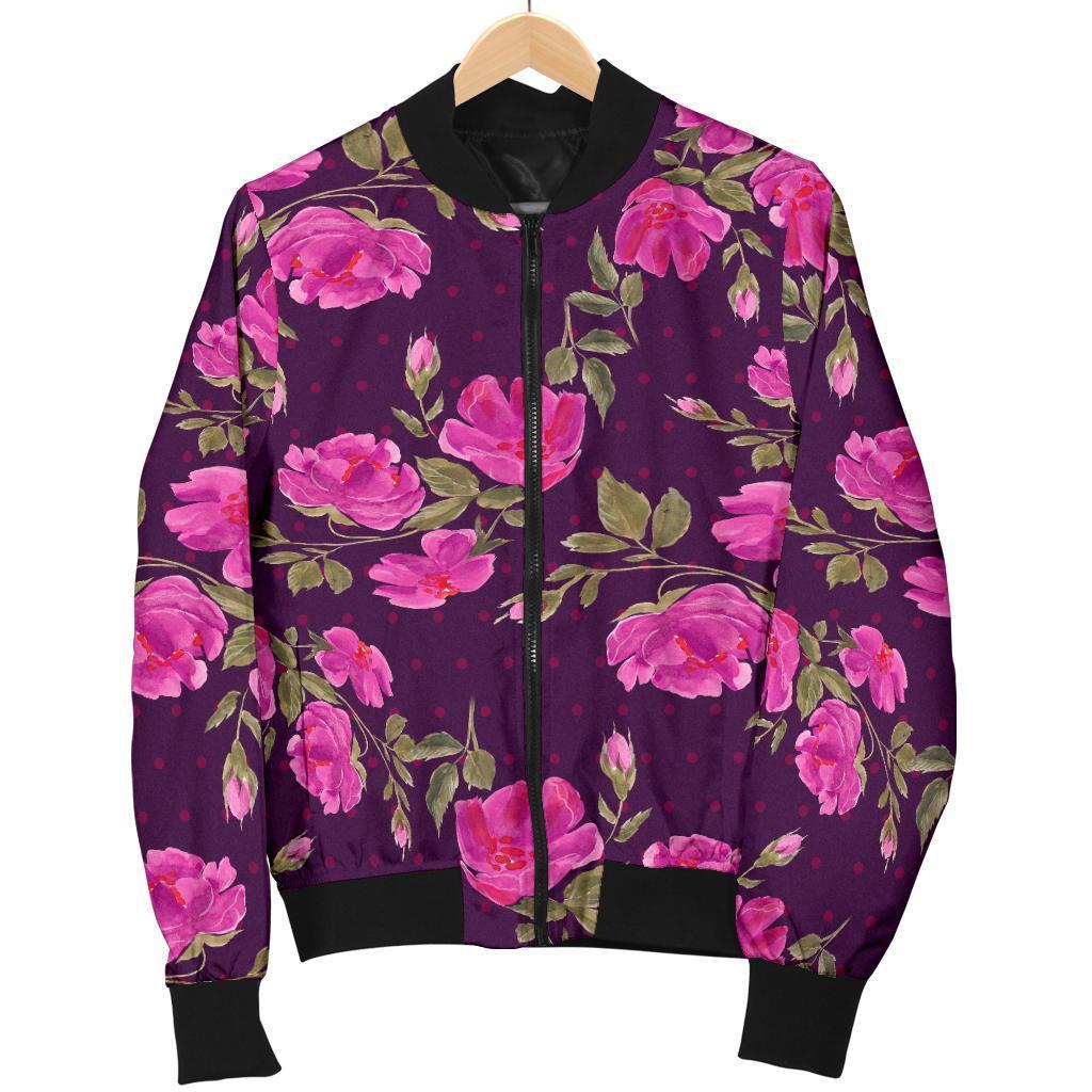 Purple Floral Flower Pattern Print Men's Bomber Jacket