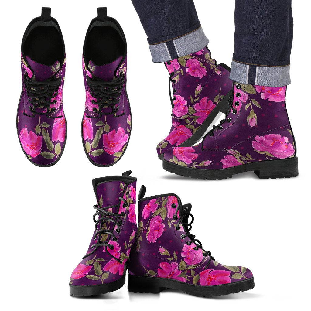 Purple Floral Flower Pattern Print Men's Boots