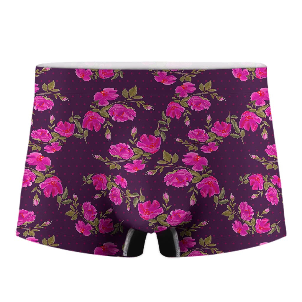 Purple Floral Flower Pattern Print Men's Boxer Briefs