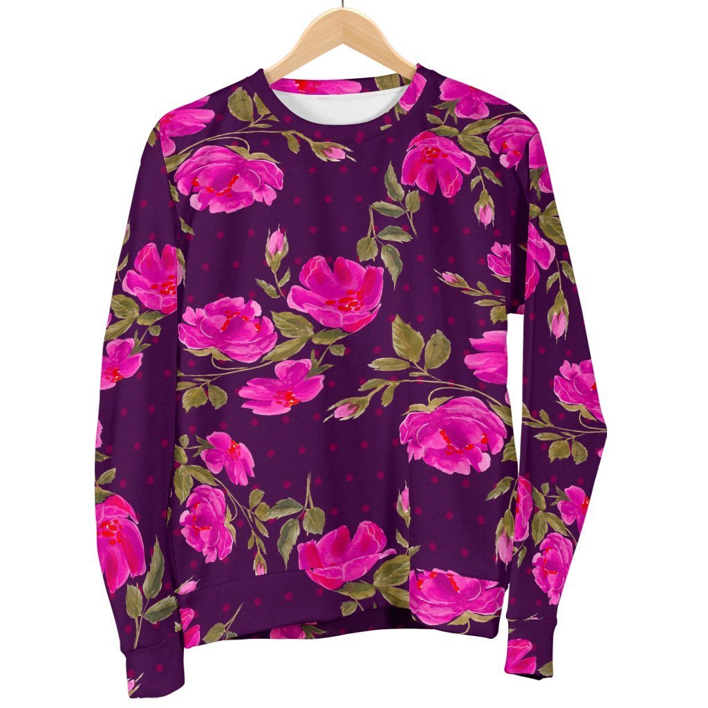 Purple Floral Flower Pattern Print Men's Crewneck Sweatshirt