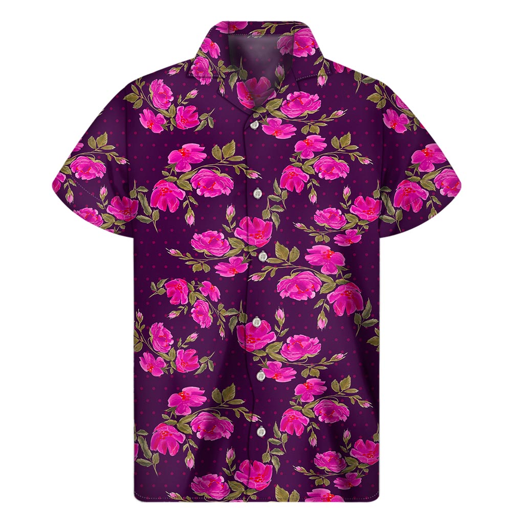 Purple Floral Flower Pattern Print Men's Short Sleeve Shirt