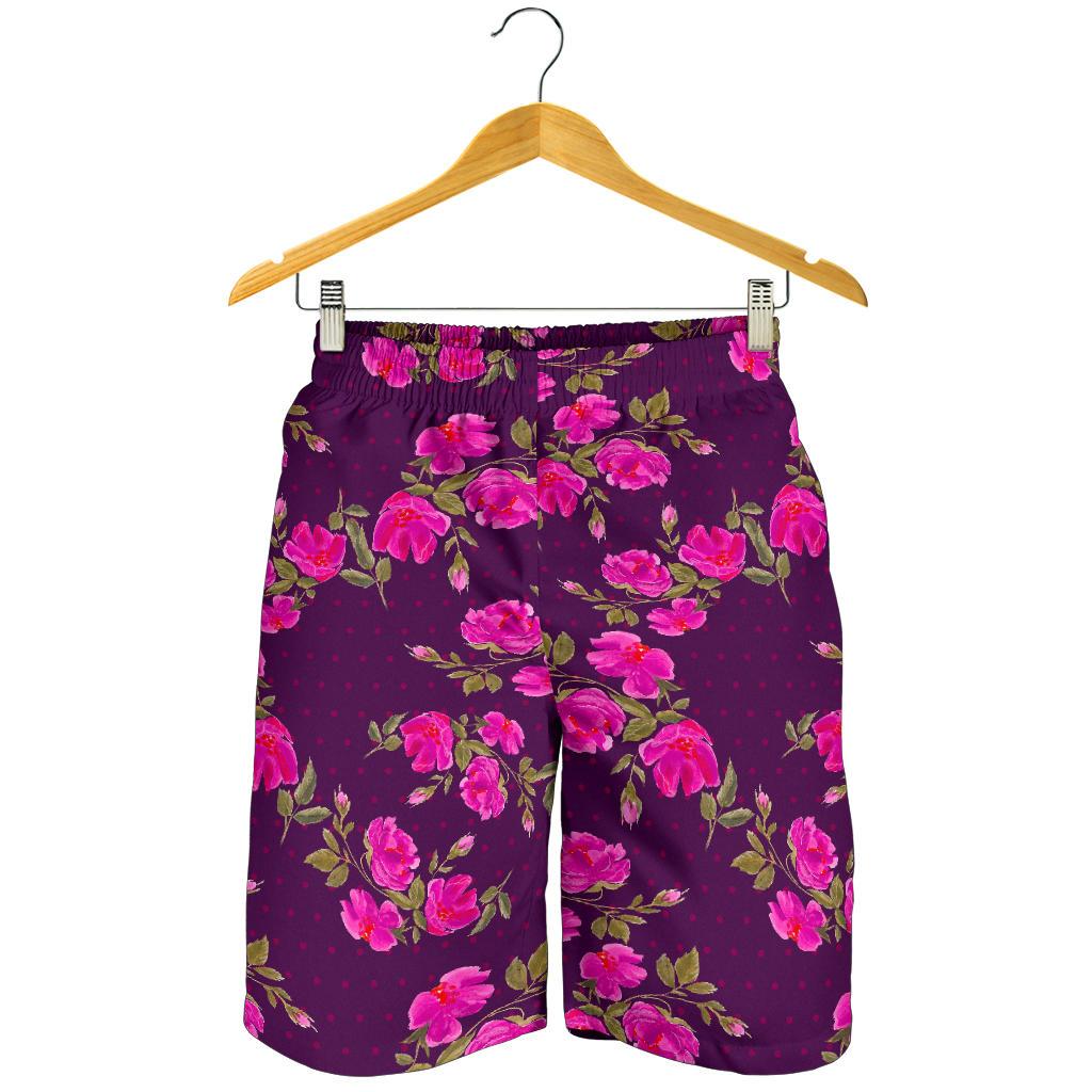 Purple Floral Flower Pattern Print Men's Shorts