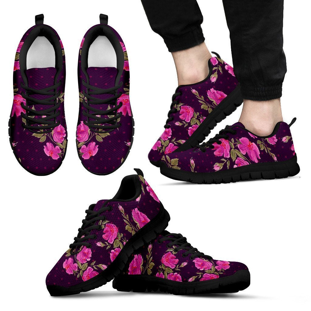 Purple Floral Flower Pattern Print Men's Sneakers