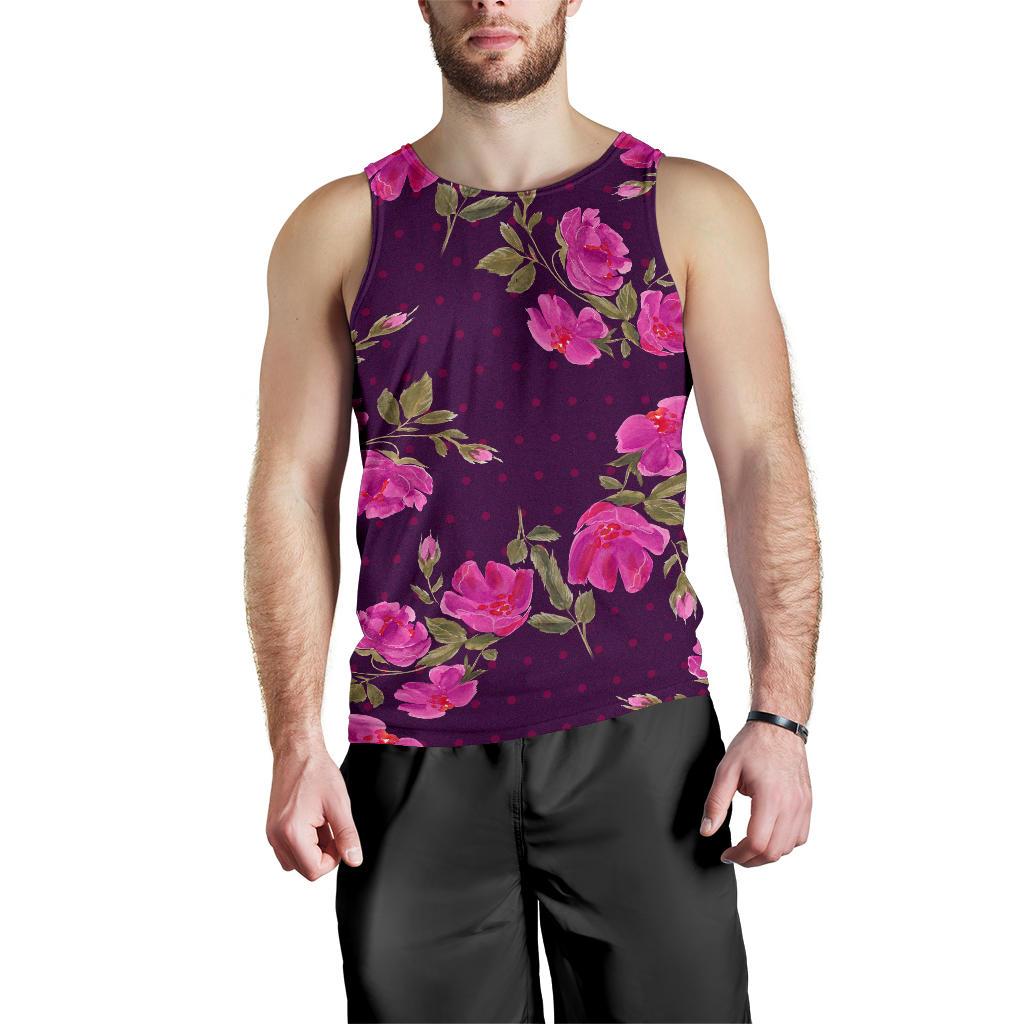 Purple Floral Flower Pattern Print Men's Tank Top