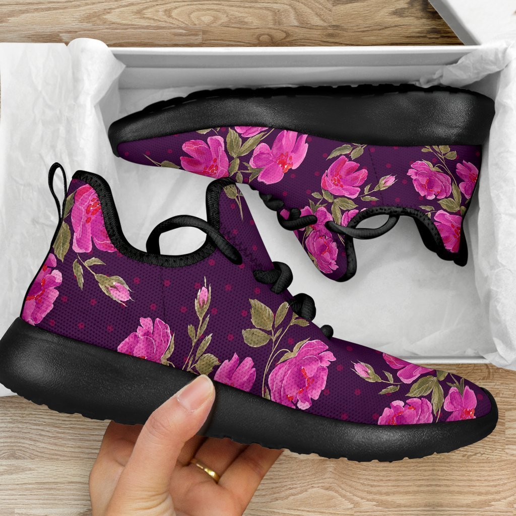 Purple Floral Flower Pattern Print Mesh Knit Shoes