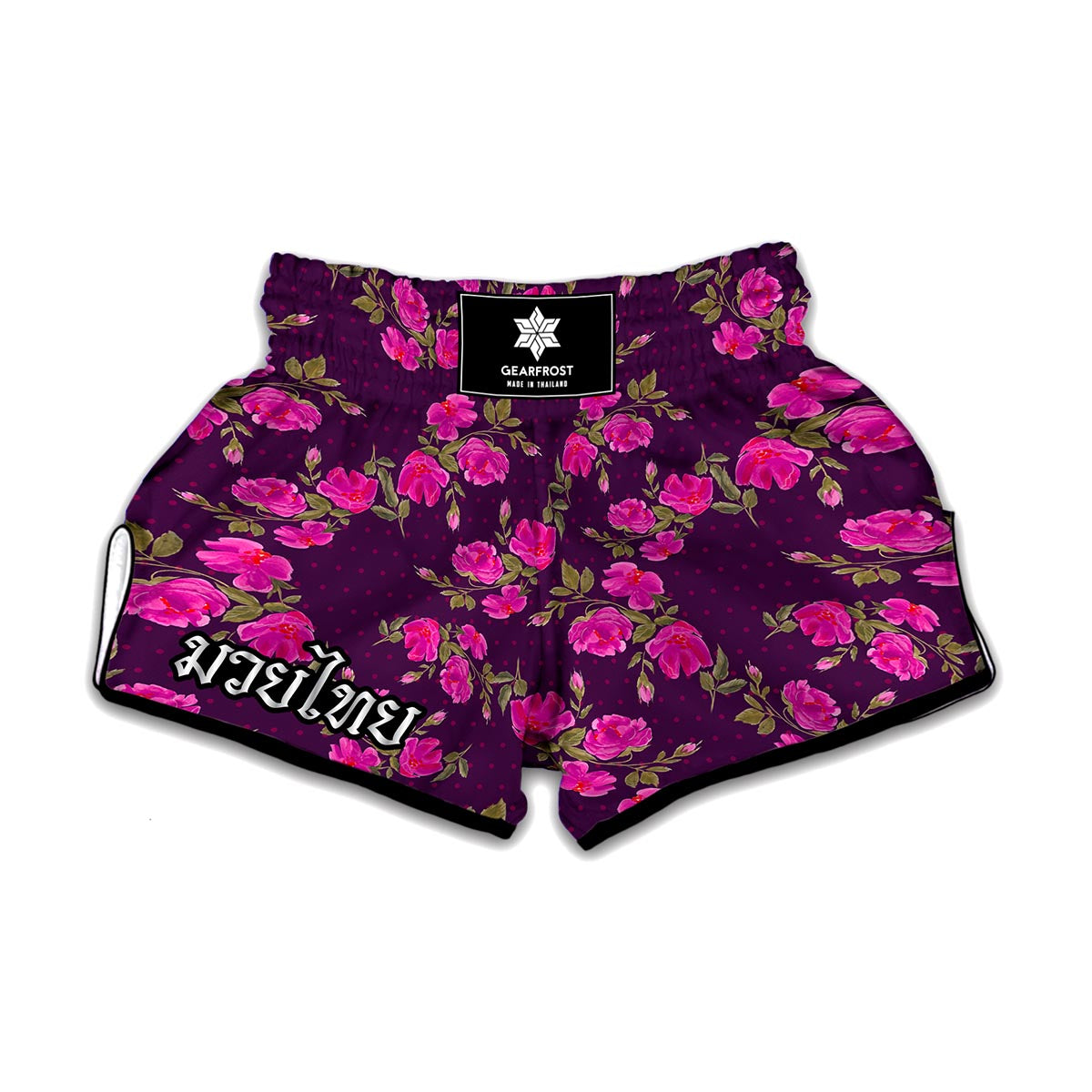 Purple Floral Flower Pattern Print Muay Thai Boxing Shorts