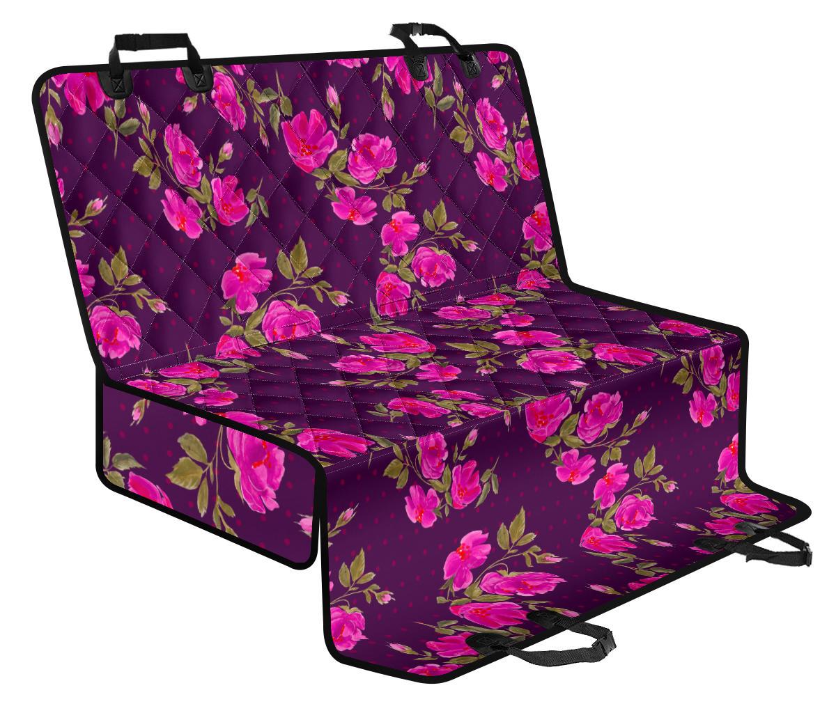 Purple Floral Flower Pattern Print Pet Car Back Seat Cover