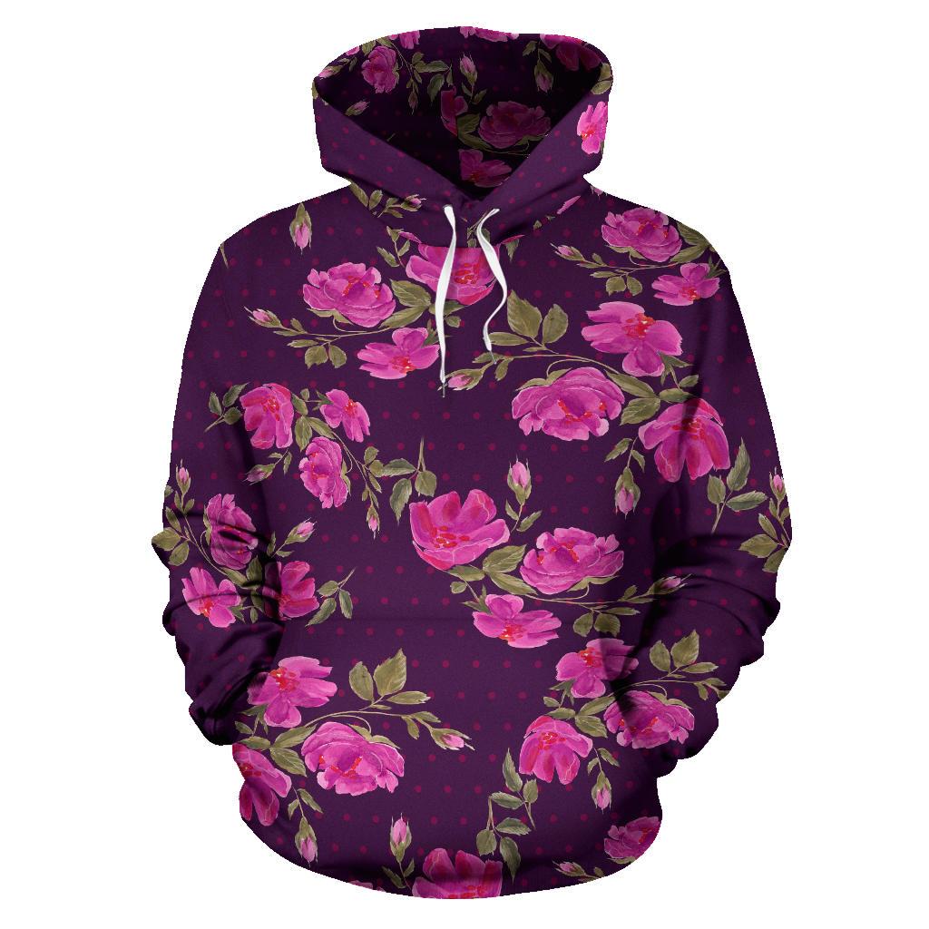 Purple Floral Flower Pattern Print Pullover Hoodie