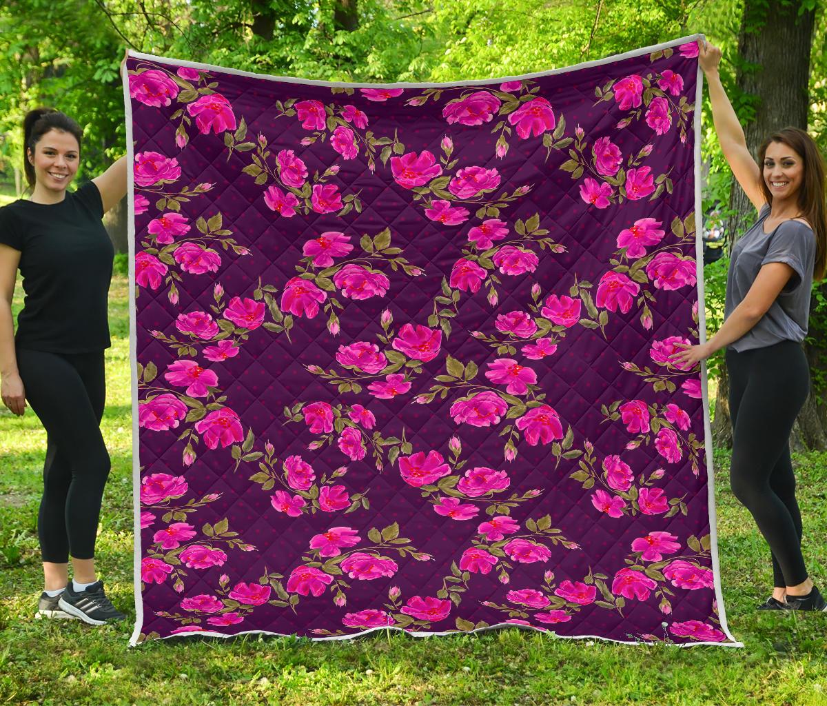 Purple Floral Flower Pattern Print Quilt