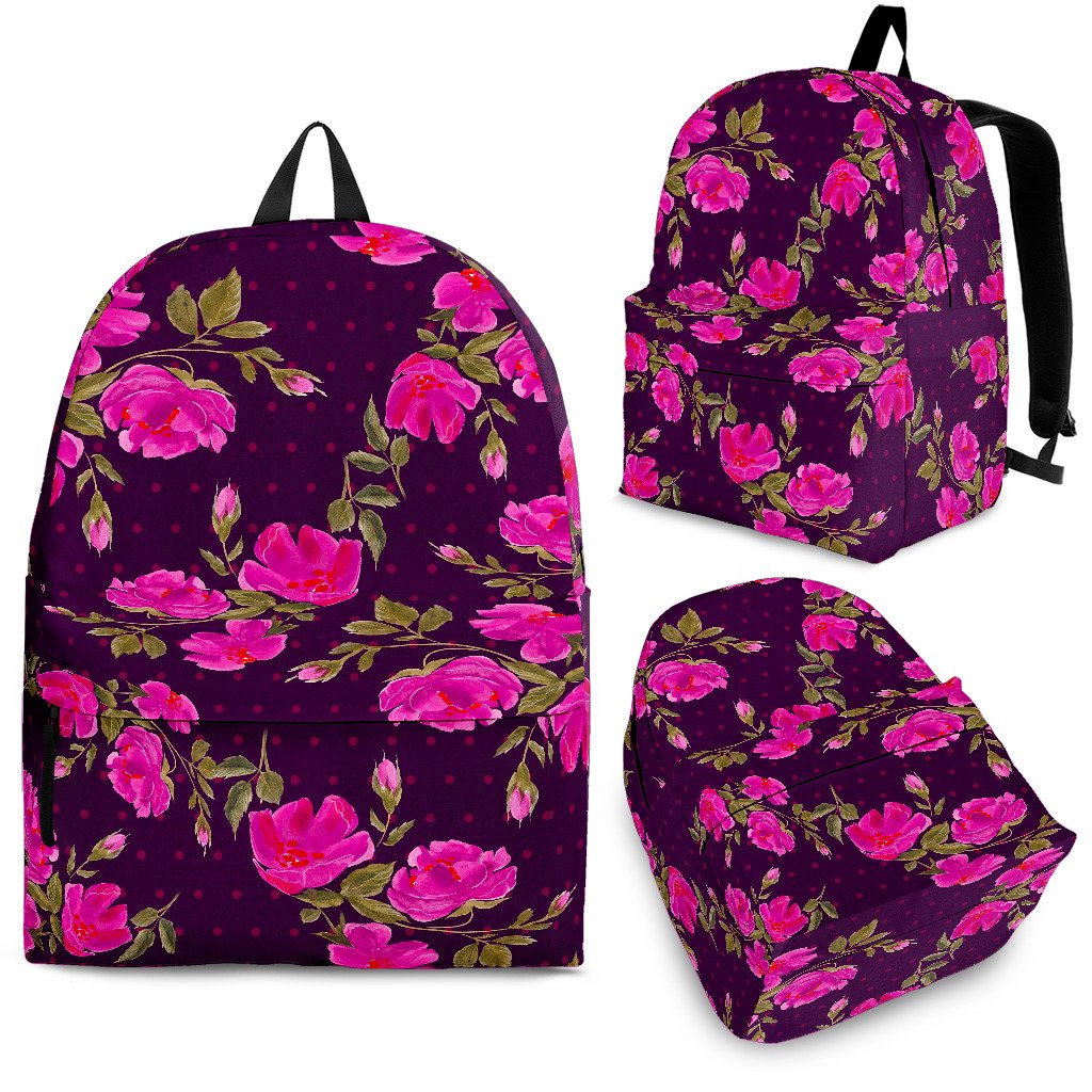 Purple Floral Flower Pattern Print School Backpack