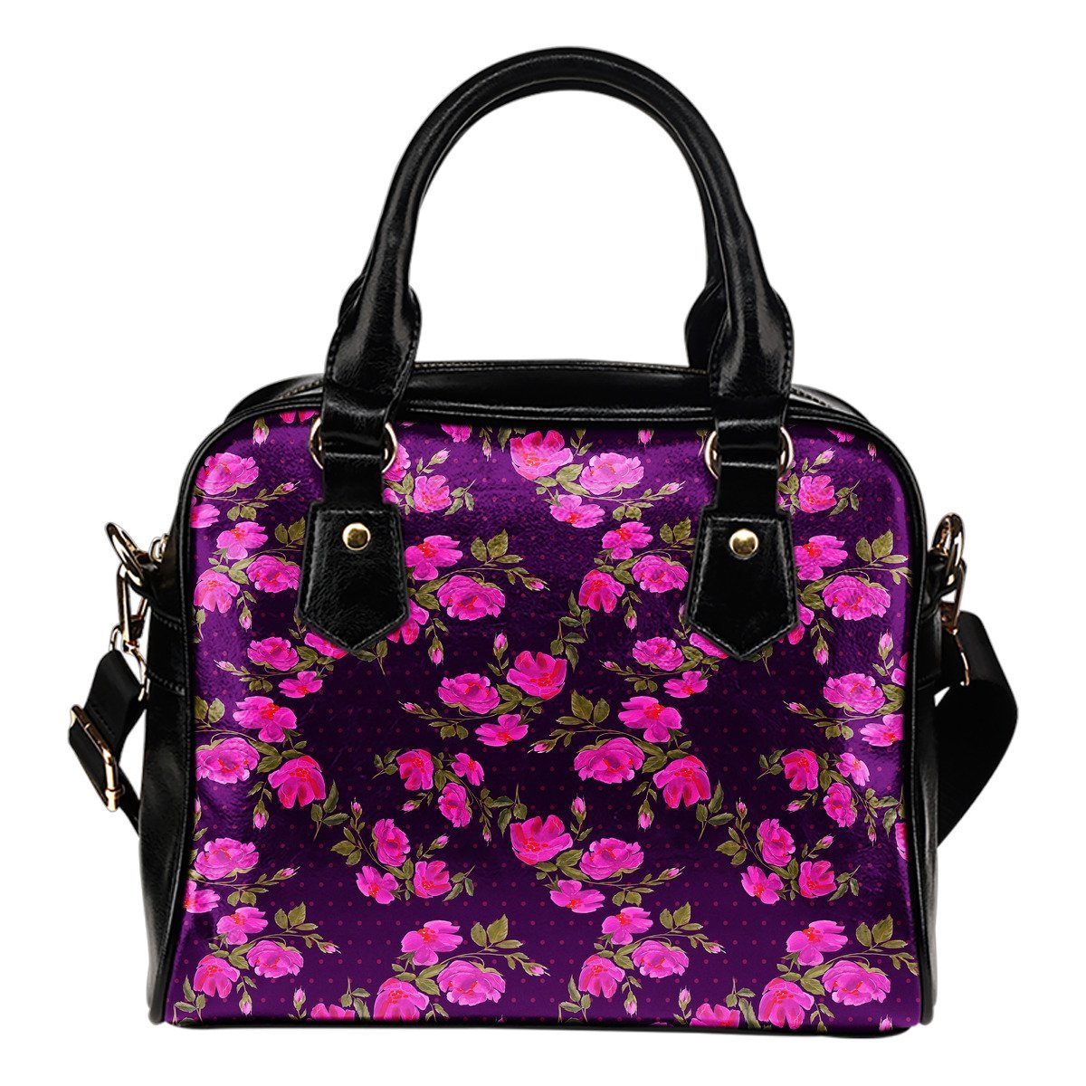 Purple Floral Flower Pattern Print Shoulder Handbag