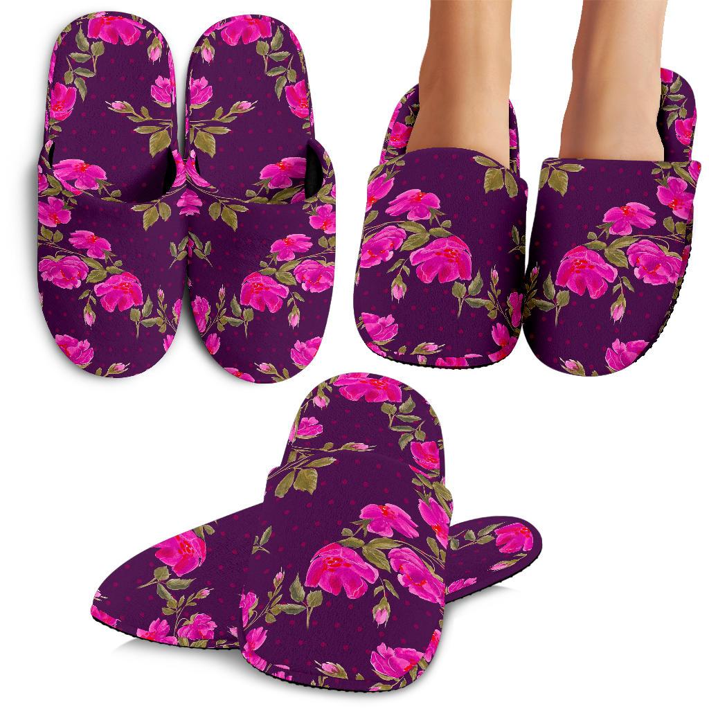 Purple Floral Flower Pattern Print Slippers