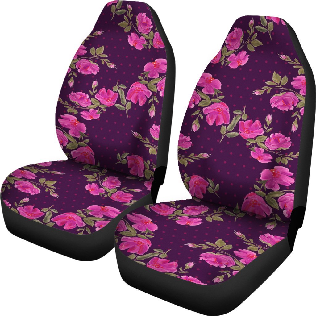 Purple Floral Flower Pattern Print Universal Fit Car Seat Covers