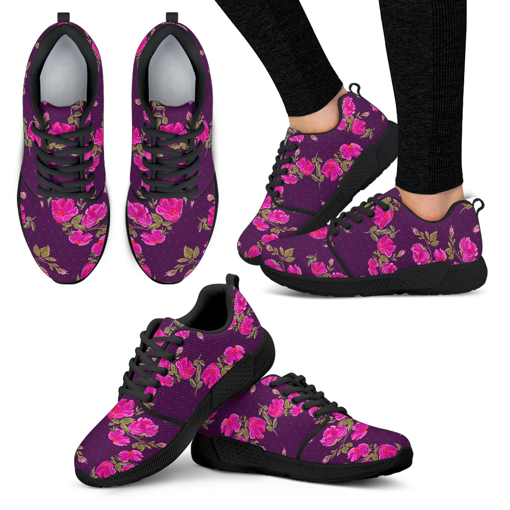 Purple Floral Flower Pattern Print Women's Athletic Shoes