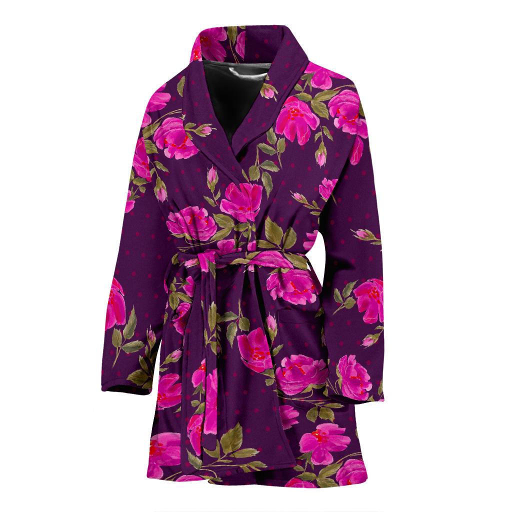 Purple Floral Flower Pattern Print Women's Bathrobe