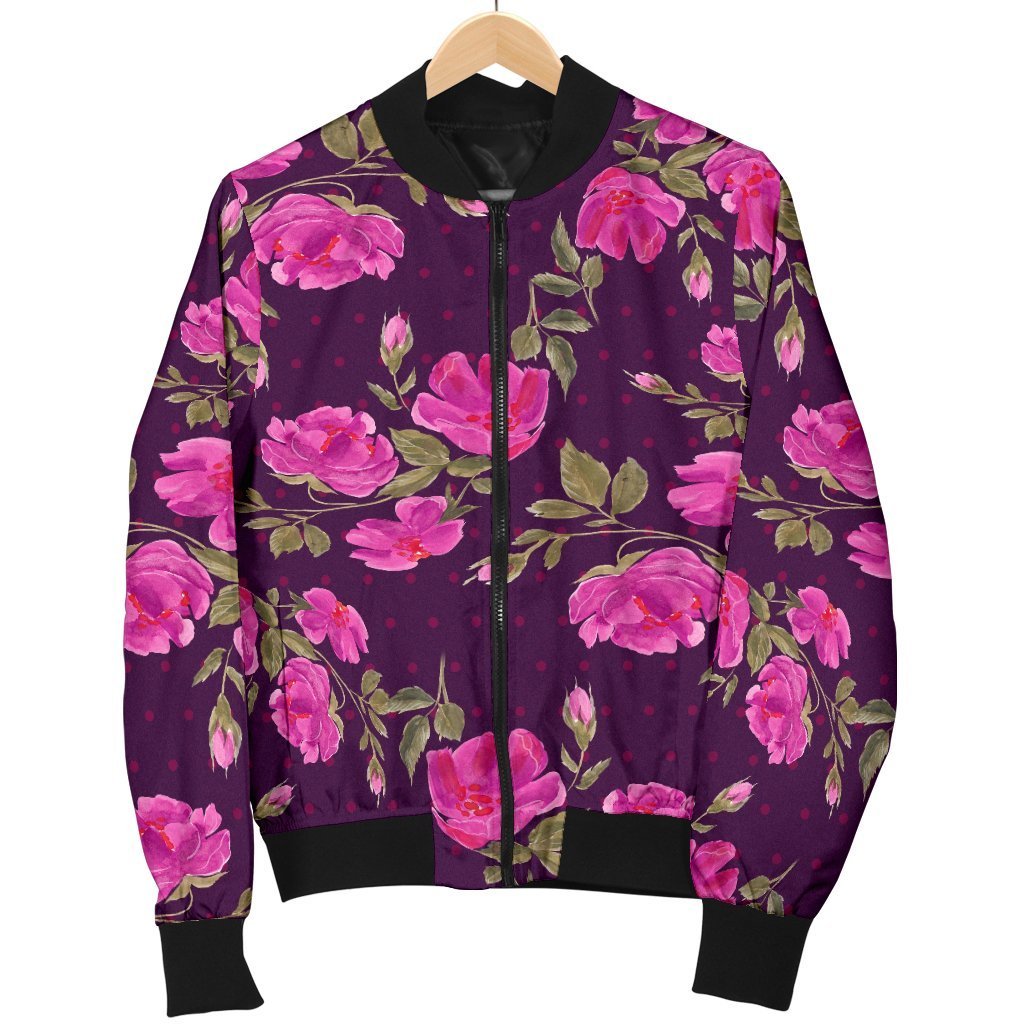 Purple Floral Flower Pattern Print Women's Bomber Jacket