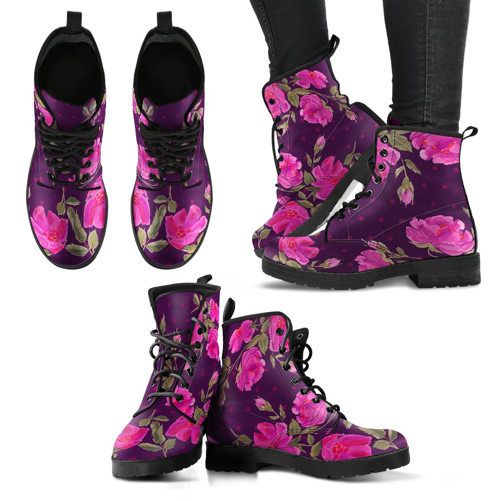 Purple Floral Flower Pattern Print Women's Boots