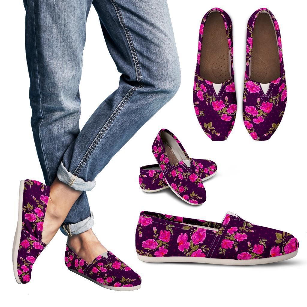 Purple Floral Flower Pattern Print Women's Casual Canvas Shoes