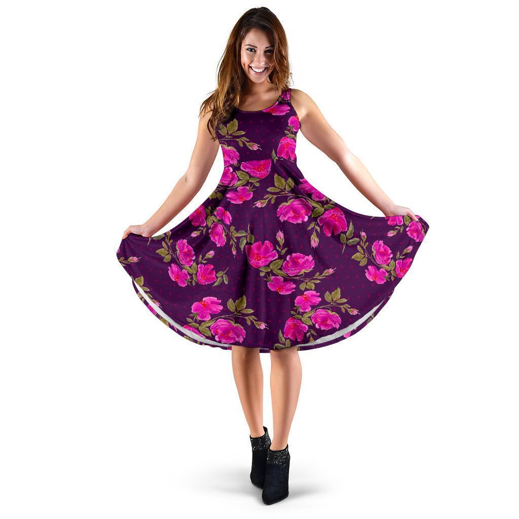 Purple Floral Flower Pattern Print Women's Dress