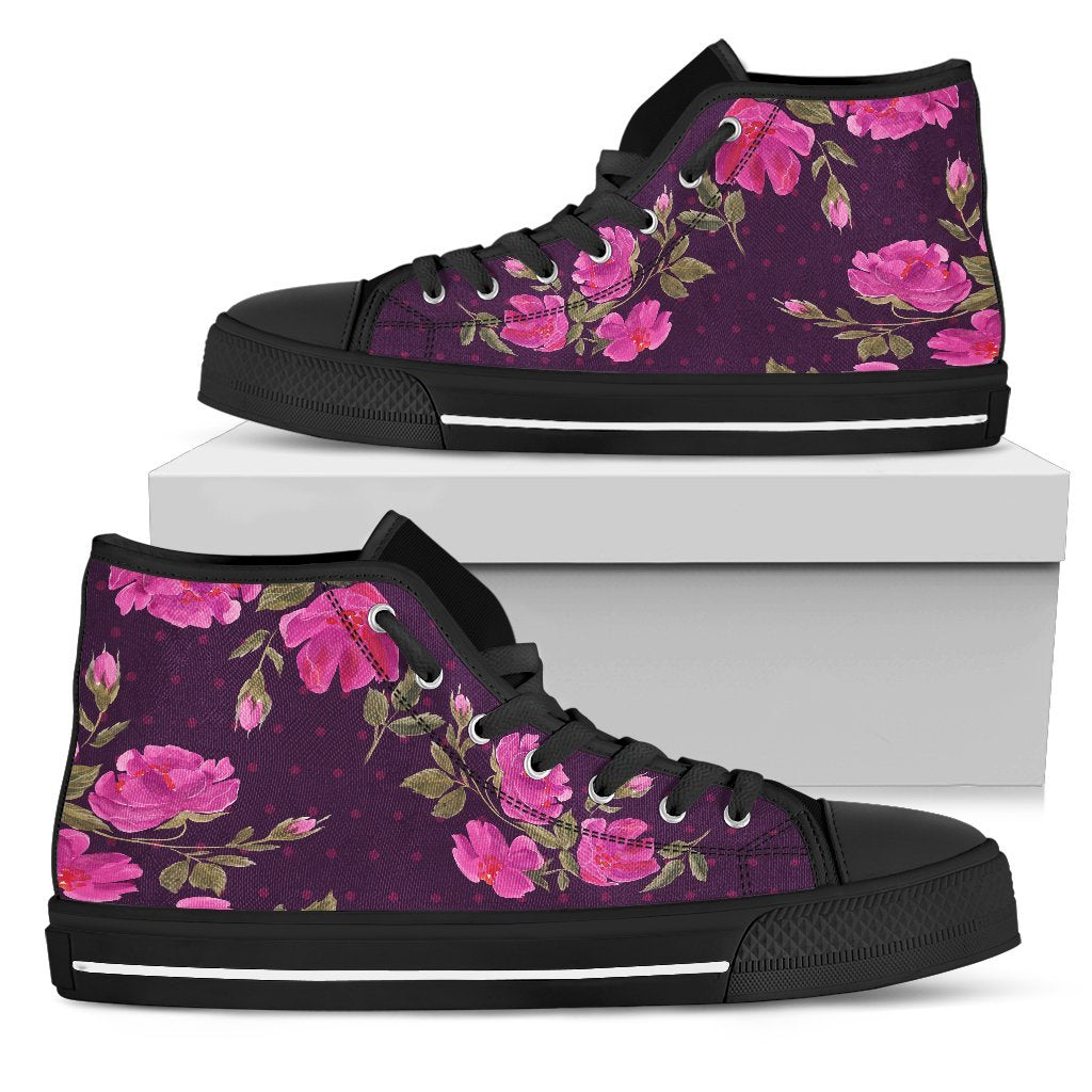 Purple Floral Flower Pattern Print Women's High Top Shoes