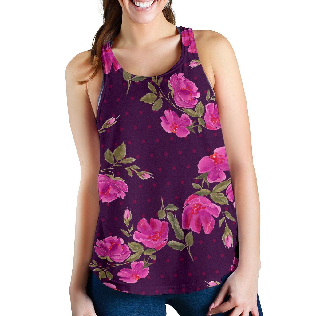 Purple Floral Flower Pattern Print Women's Racerback Tank Top