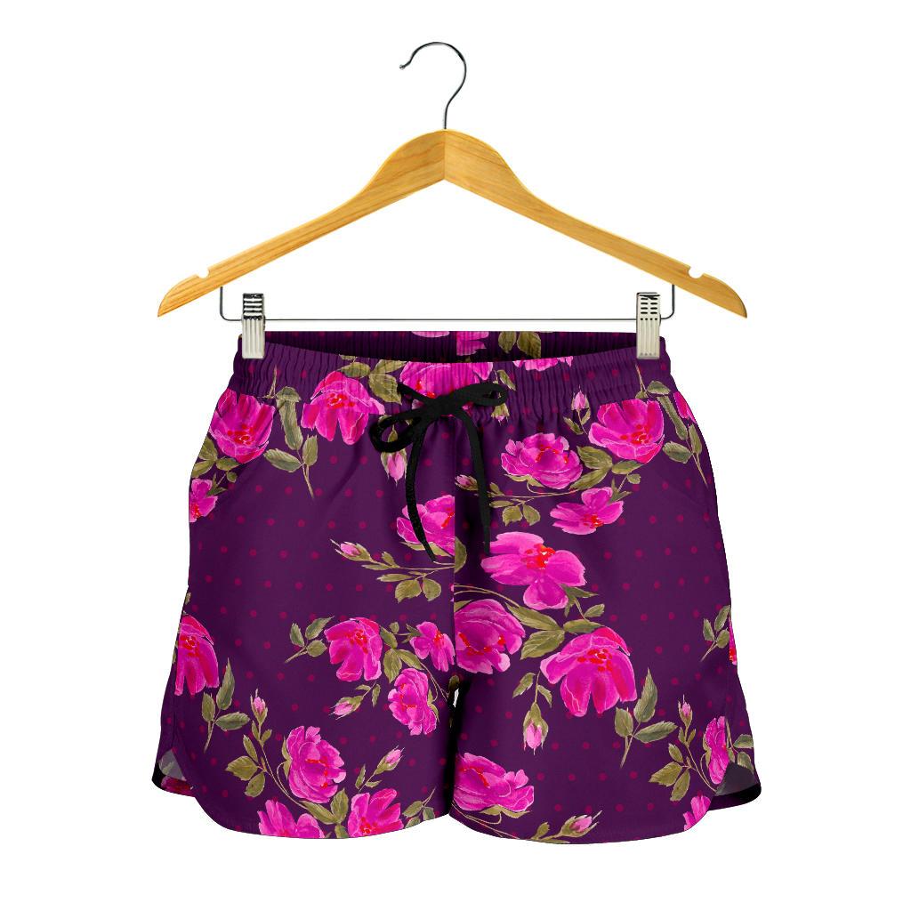 Purple Floral Flower Pattern Print Women's Shorts